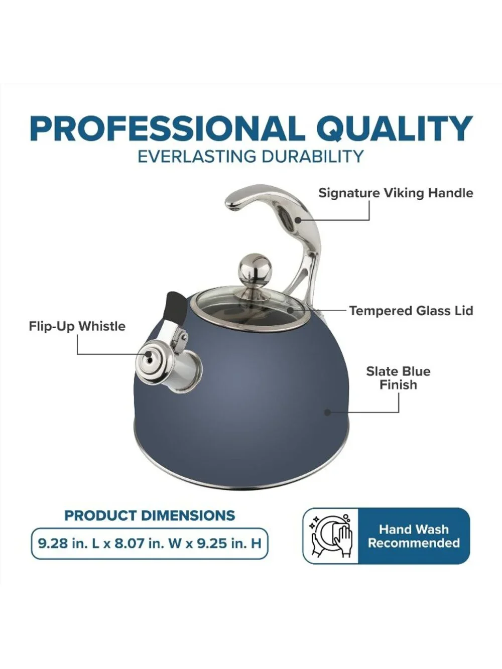 Viking  2.6 Qt 3-Ply Stainless Steel Kitchen Tea Kettles Slate Blue Induction